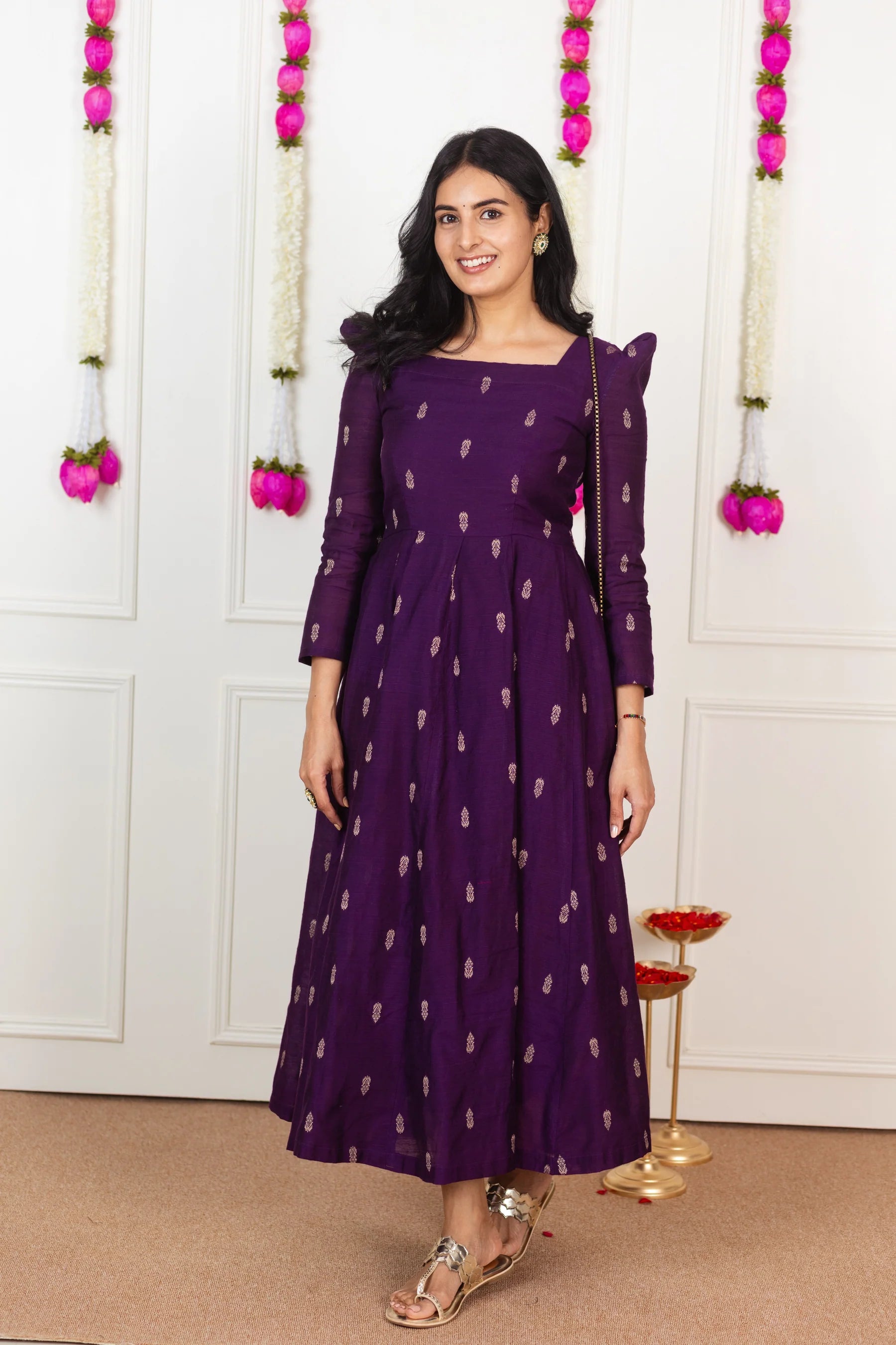 Beautiful Shade Of Purple Cotton Silk Kali Cut Maxi