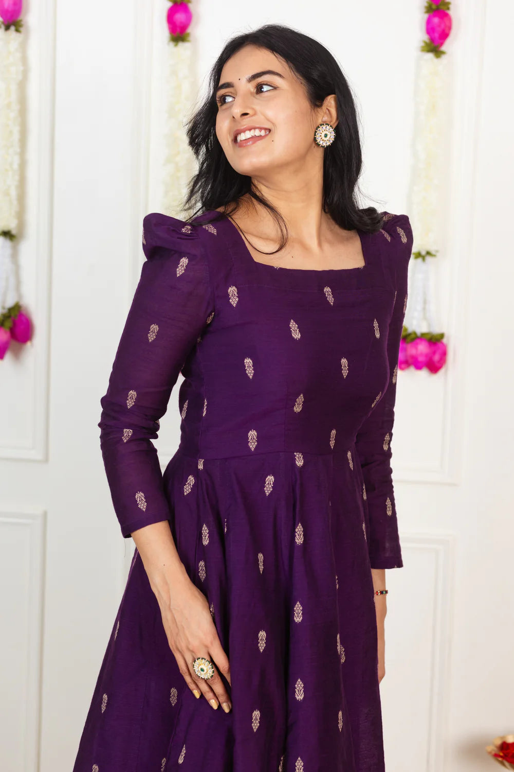 Beautiful Shade Of Purple Cotton Silk Kali Cut Maxi