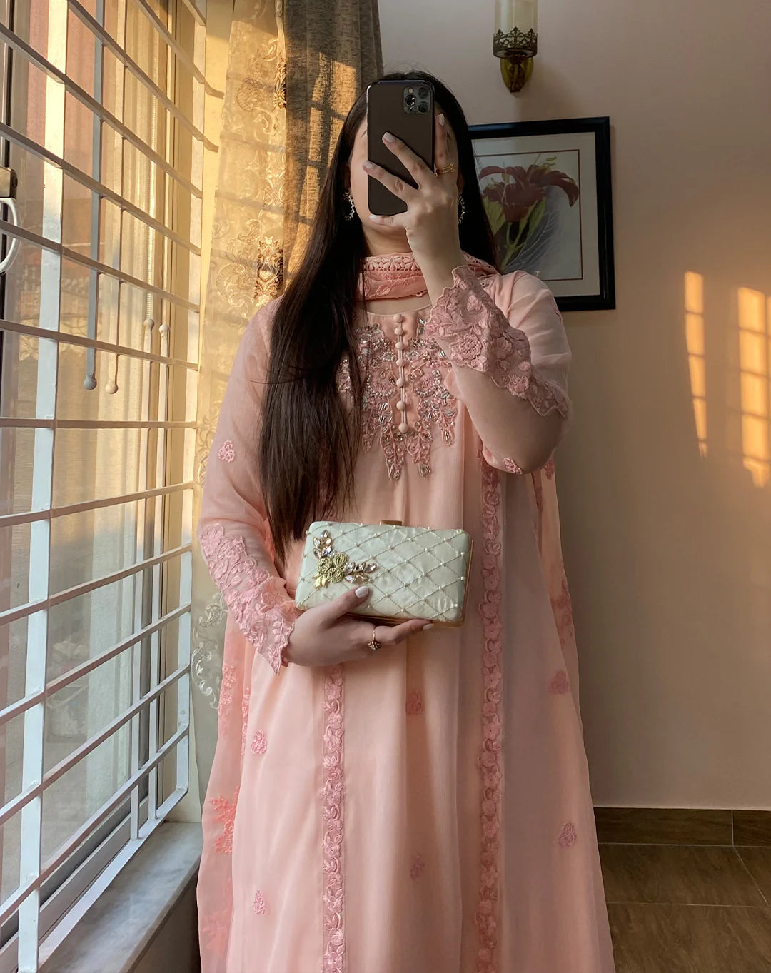 3 Piece Chiffon Embroidered - Whisper Pink