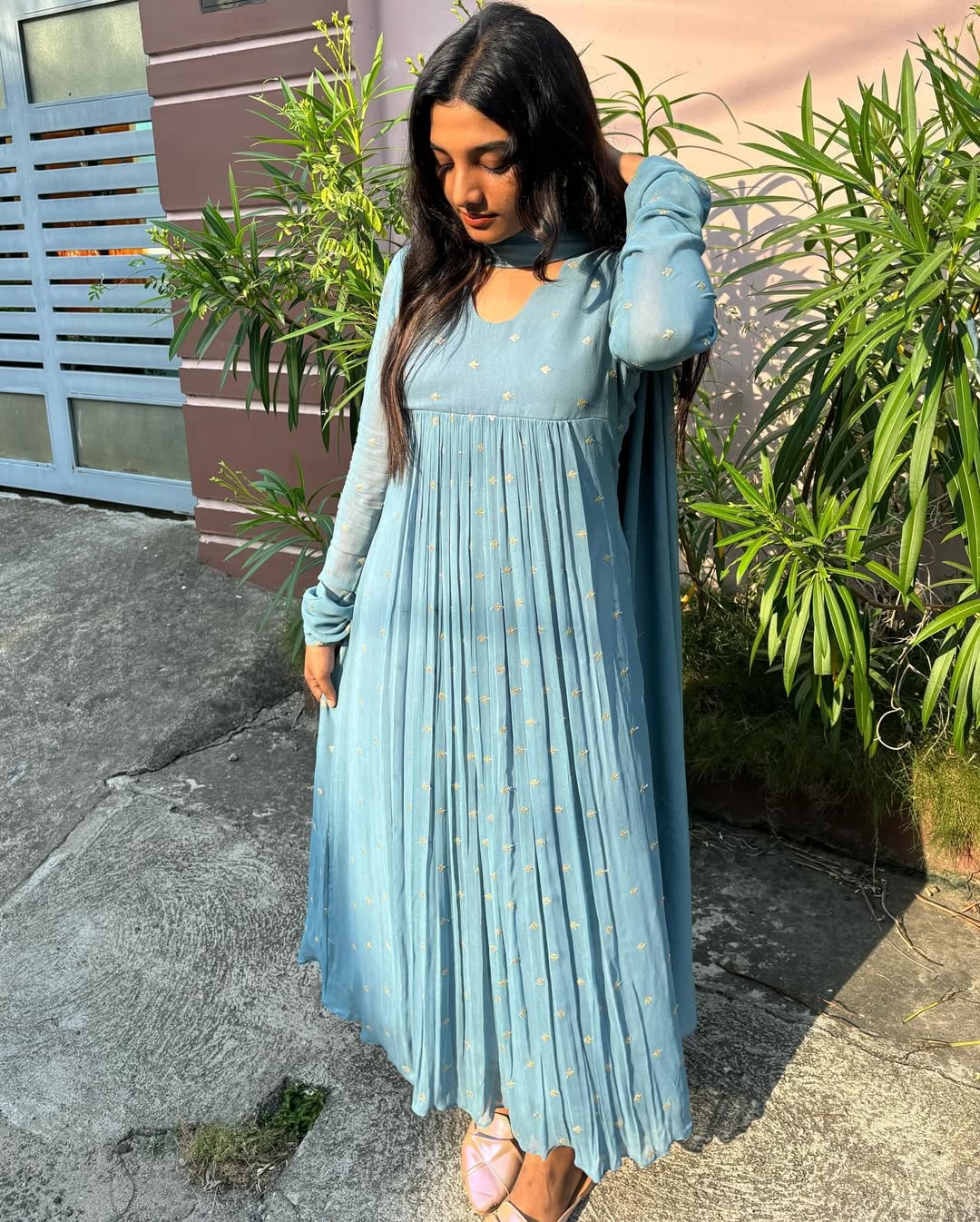 Beautiful Blue Georgette Kali Cut Maxi