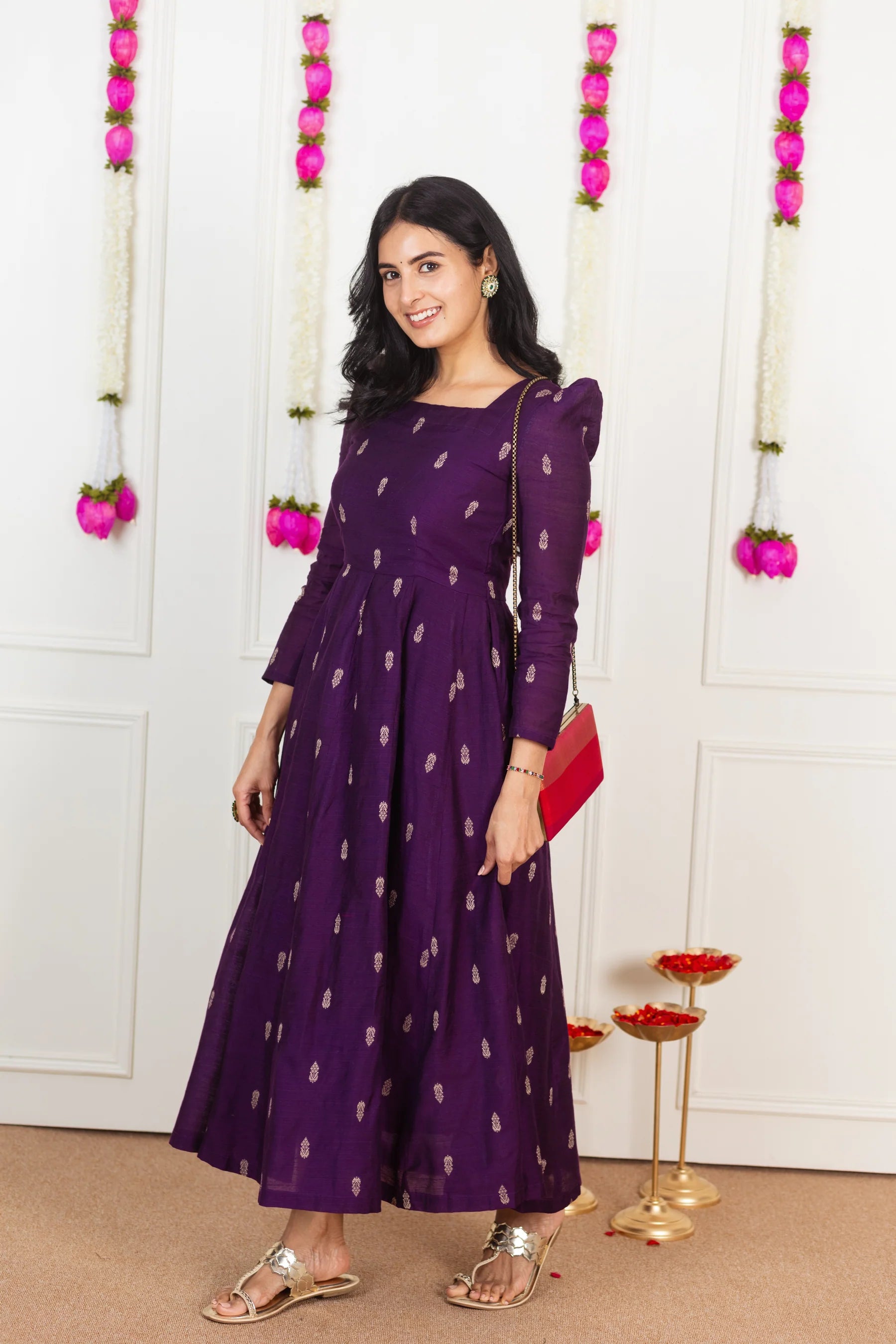 Beautiful Shade Of Purple Cotton Silk Kali Cut Maxi