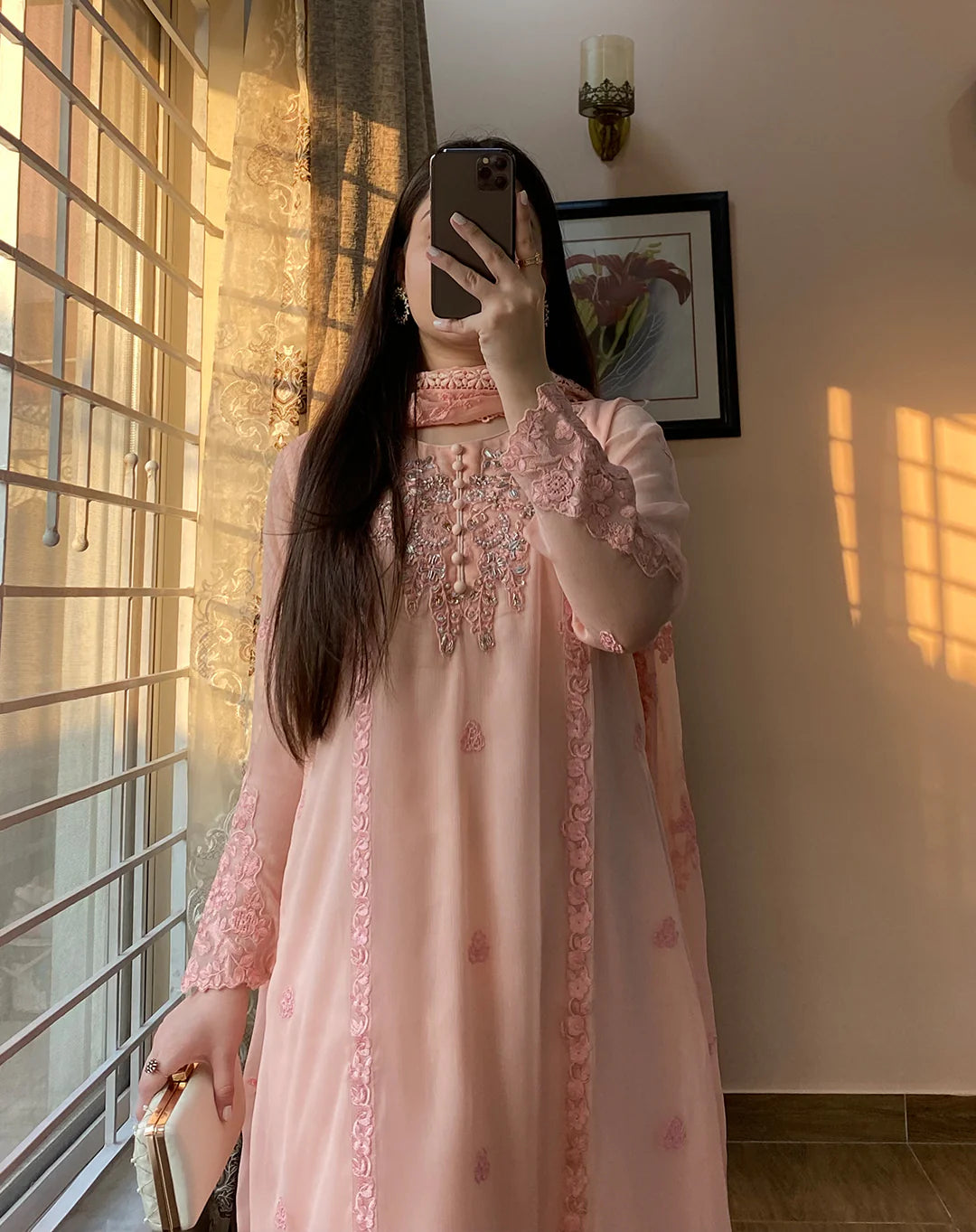 3 Piece Chiffon Embroidered - Whisper Pink