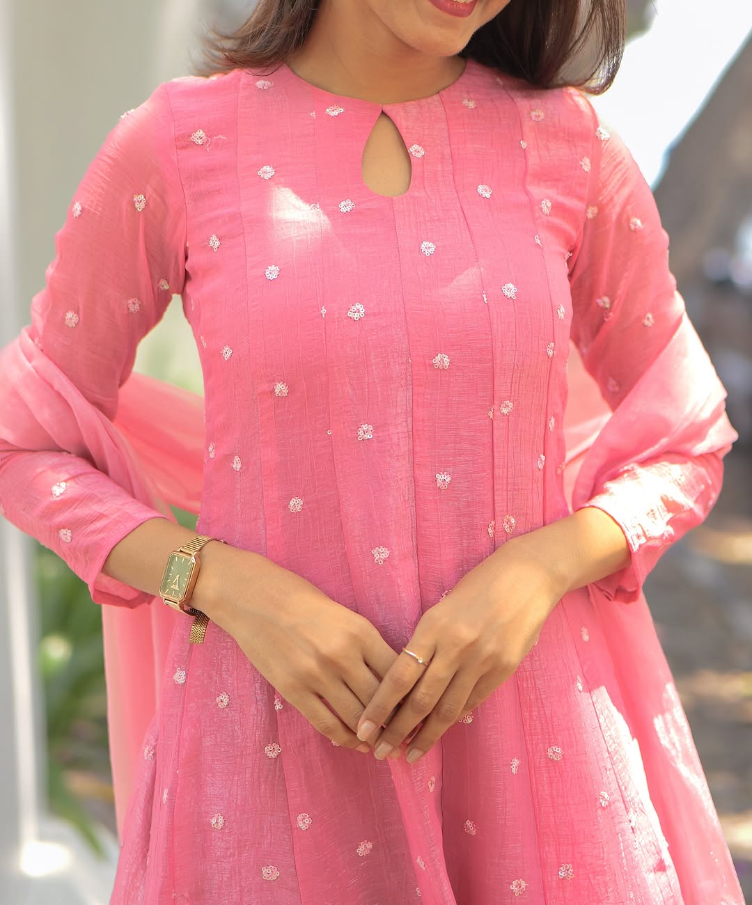 Beautiful Pink Tafeta Silk Kali Cut Maxi