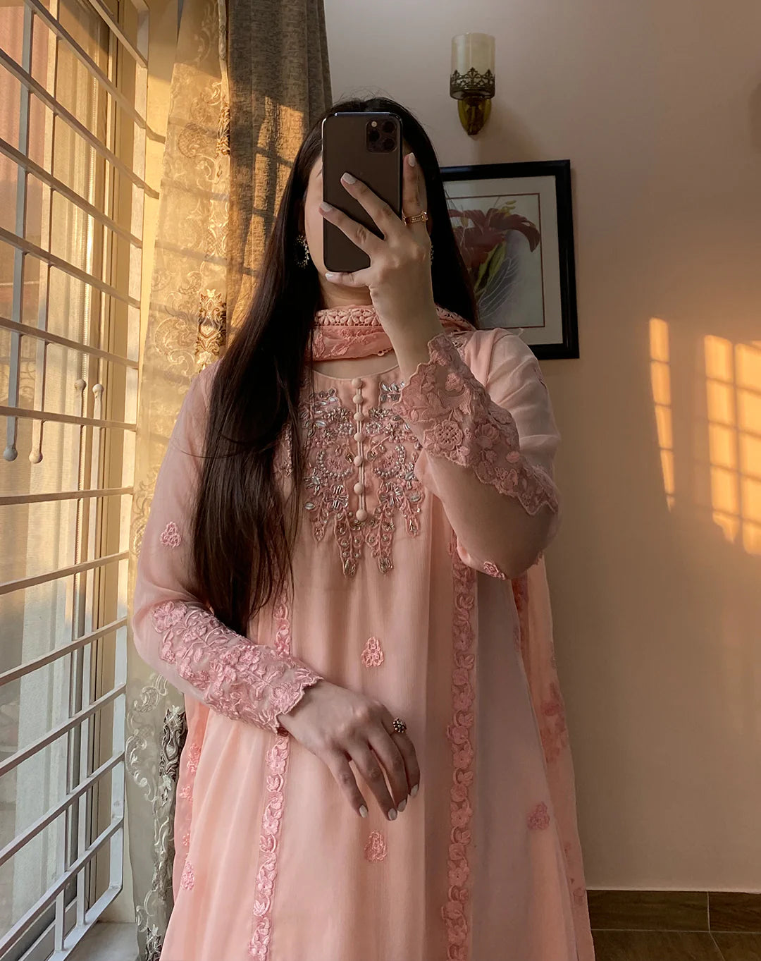 3 Piece Chiffon Embroidered - Whisper Pink