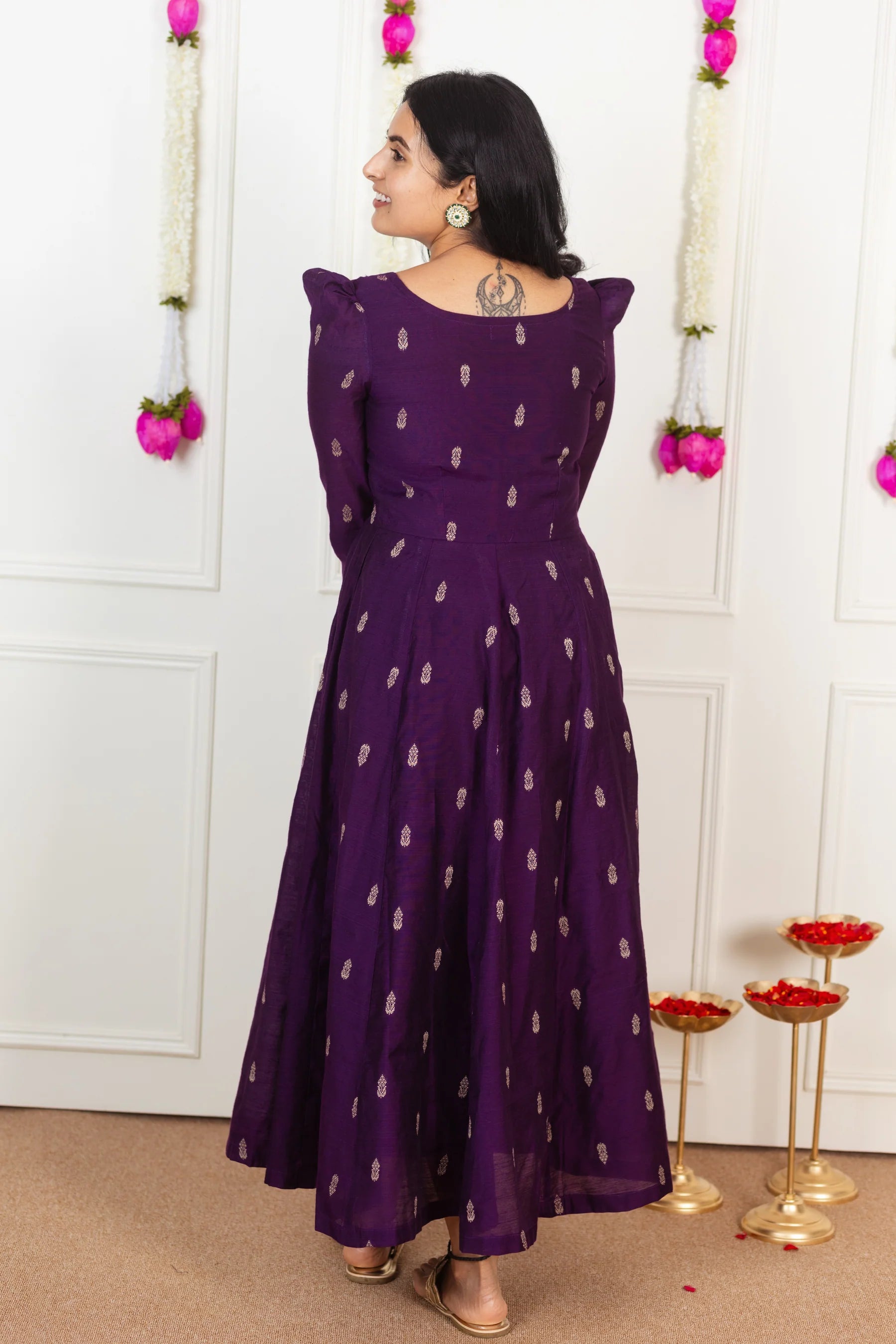 Beautiful Shade Of Purple Cotton Silk Kali Cut Maxi