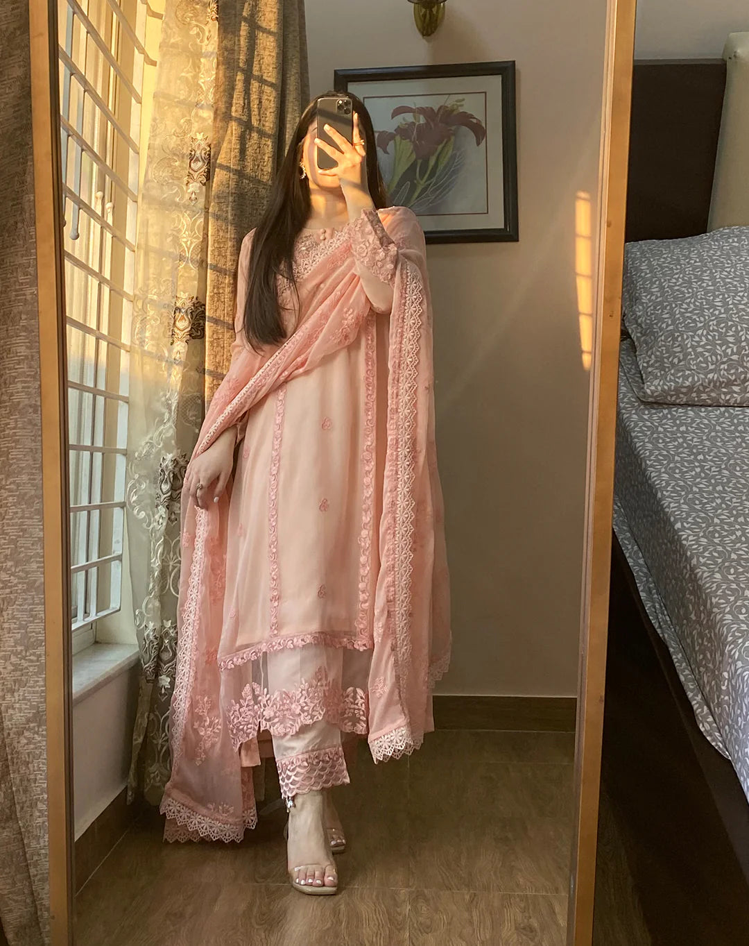 3 Piece Chiffon Embroidered - Whisper Pink